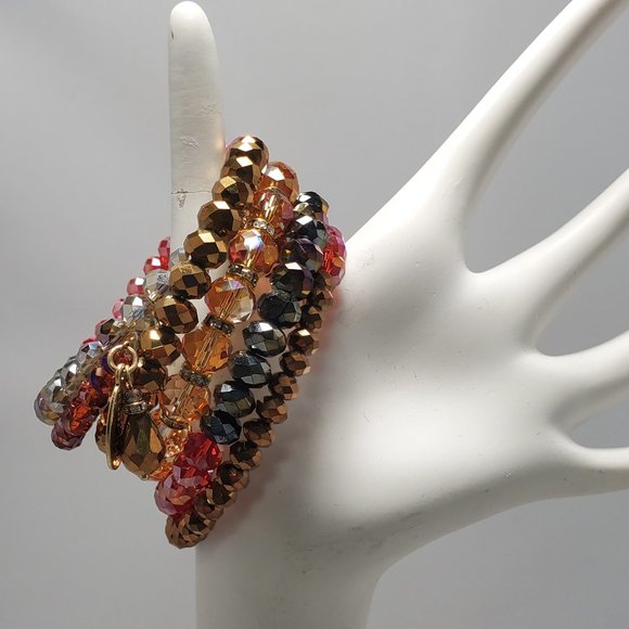 Ali Khan red gold glass bead 6 row coil bracelet - Picture 1 of 4